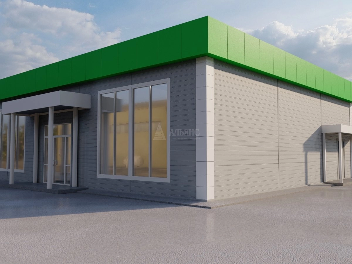 3D визуализация  Магазин продуктов из сэндвич-панелей - фото 1